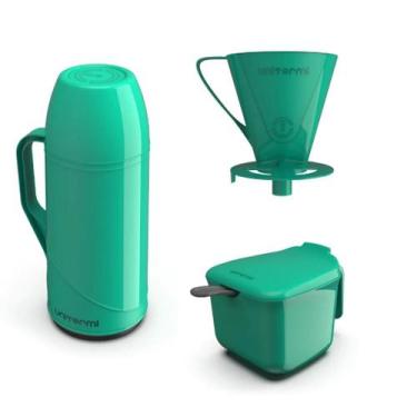 Imagem de Kit Garrafa Térmica Para Café 1 Litro Com Açucareiro 350ml Suporte Par