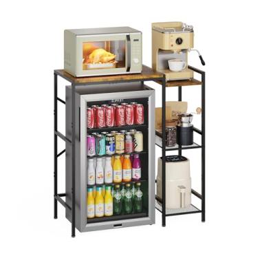 Imagem de Yuyetuyo Mini suporte de geladeira com prateleiras de armazenamento, armário de vinho, suporte de micro-ondas, cafeteria, suporte de TV, suporte de padeiro, mesa de geladeira de bebidas ajustável para