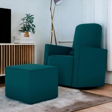 Imagem de Poltrona Para Amamentação Com Puff Ana Suede Petróleo