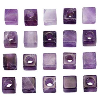 Imagem de Nupuyai — Contas largas de pedra grande para fabricação de joias, formato quadrado — Pulseira de berloques com contas europeias, pacote com 20, Roxa, 1