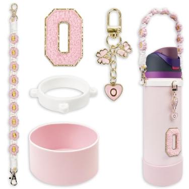 Imagem de Conjunto de monograma fofo de bota de silicone compatível com garrafa de água Owala 680 g - Acessórios perfeitos para Owala Tumbler, Owala Free Sip, Pink Owala, Black Owala, copo de café owala (rosa