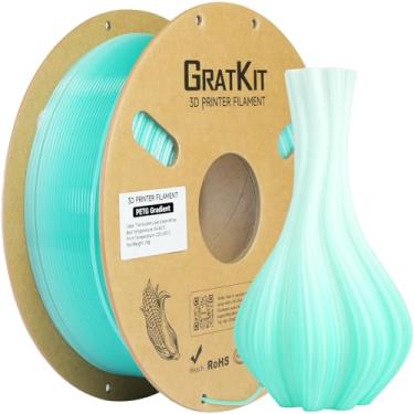 Imagem de GratKit Filamento PETG gradiente, filamento de impressora 3D de mudança de cor 1,75 mm, 1 kg, gradiente translúcido PETG multicolorido verde lago branco