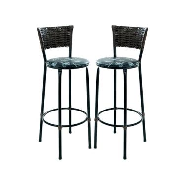 Imagem de Kit 2 Banquetas Altas de fibra sintetica para cozinha, Cor Argila (Preto Florido)