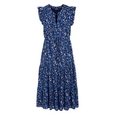 Imagem de vineyard vines Vestido longo feminino com manga esvoaçante, Camila azul marinho/lavanda, P