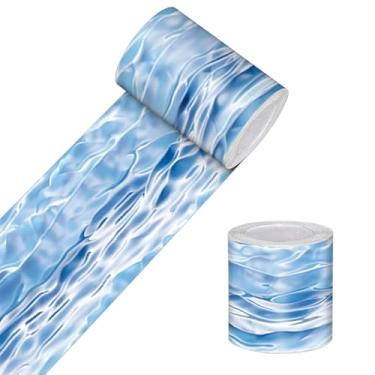 Imagem de HOMETITUTE Borda de papel de parede descasque e cole com acabamento de parede autoadesivo com textura de água para banheiro, lavanderia, área de piscina, moldura espelhada, prateleira, borda de parede