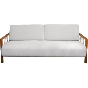 Imagem de Sofá Joe Linho cor Cinza e Fibra Algodão Marrom com Base Madeira Amend