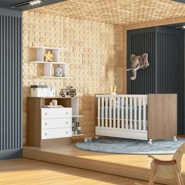 Imagem de Kit Berço Mini Cama Taís e Cômoda Infantil 3 Gavetas com Nicho Brilhar
