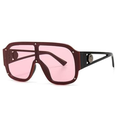 Imagem de Óculos de sol grandes da moda, masculino e feminino, retrô, armação grande, viseira espelhada, proteção UV400, rosa, 1 peça de óculos de sol