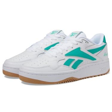 Imagem de Reebok Tênis feminino de basquete ATR Chill com cadarço e couro, Branco/goma/verde desencadeado, 41