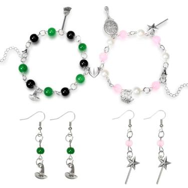 Imagem de Behufun Pulseiras combinando amizade, coroa chapéu de bruxa brincos colar pulseiras BFF para 2 melhores amigos, lembrancinhas de festa, acessórios presentes para mulheres, adolescentes, fãs decoração