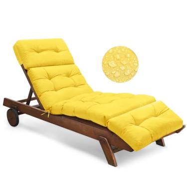 Imagem de Tycdiose Almofada para espreguiçadeira externa à prova d'água 74,4 x 22 x 4,7 polegadas de espuma de memória para móveis ao ar livre com laços, almofadas espessas para espreguiçadeiras de piscina