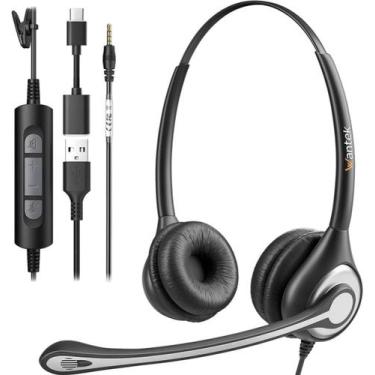 Imagem de Fone de ouvido USB Wantek com microfone para PC, laptop e telefones