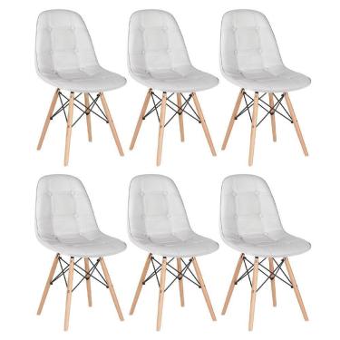Imagem de Kit - 6 X Cadeiras Estofadas Eames Eiffel Botonê - Base De Madeira Clara - Cinza Claro