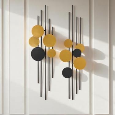 Imagem de HYVAKUPPA 2 peças de decoração de parede de metal grande 3D moderna estética esculturas de parede 28 x 90 cm decoração circular geométrica luxuosa arte de parede para quarto de jantar sala de estar