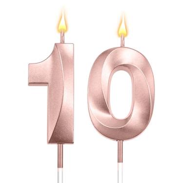 Imagem de Velas de aniversário de 10 anos, número 10, velas numerais, decoração de bolo de feliz aniversário, número 3D, enfeite de cupcake para aniversário, casamento, aniversário, celebração, suprimentos