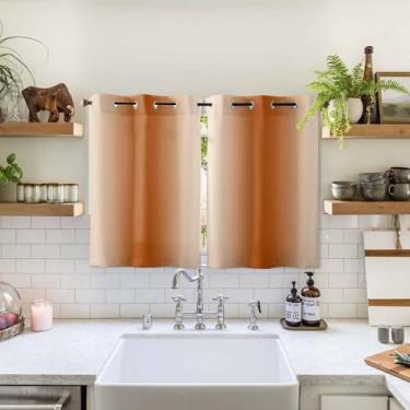 Imagem de Cortinas blecaute laranja queimado ombré 182 cm comprimento 2 painéis, cortina de janela superior com ilhós laranja degradê para sala de estar/quarto, cortinas com isolamento térmico de arte moderna