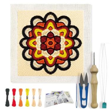 Imagem de FREEBLOSS Kit de agulhas de punção mandala DIY para iniciantes conjunto de artesanato com instruções kit de bordado de moldura para adultos decoração de presente, 24 x 24 cm