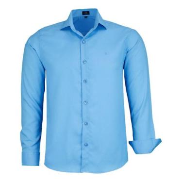 Imagem de Camisa Social Masculina Manga Longa Lbl Não Amassa 3015, Azul médio, 6
