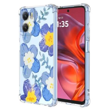 Imagem de RRXSYXL Capa para Moto G05, Moto E15 com estampa floral transparente, capa macia à prova de choque, floral azul, G05