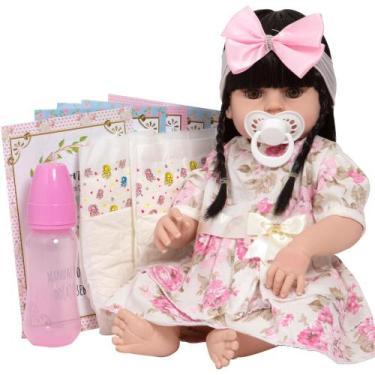 Imagem de Bebe Reborn Baby Menina Vestido Florido Com Chupeta 13 Itens - Cegonha