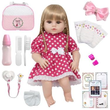 Imagem de Bebê Reborn Menina Loira Linda Vestido Rosa 20 Acessórios - Cegonha Re