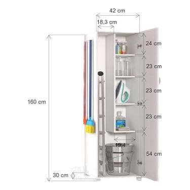Imagem de Armário Multiuso Organizador com 5 Prateleiras, 160 x 42 x 30 cm, Branco, para Lavanderia e Cozinha (Branco)