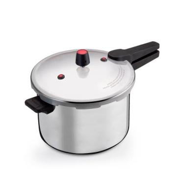 Imagem de Panela de Pressão em Aço Polido, 10 Litros, 25 cm de Diâmetro, Fechamento Externo, Cinza