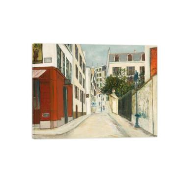 Imagem de Marice Utrilo Famosas Pinturas em Tela Emoldurada Arte de Parede Decoração de Parede de Quarto Impressão de Reprodução em Tela Rua 7/60x80cm24x31inch Emoldurado