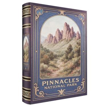 Imagem de XIAOAIKA Caixa decorativa de madeira – Caixas de livros falsas vintage com design de parque nacional, armazenamento secreto com fecho magnético, capa de couro, perfeita para estante de escritório em