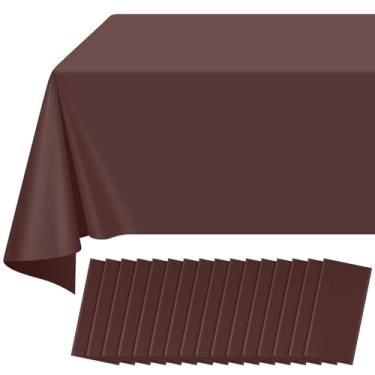 Imagem de Pacote com 16 toalhas de mesa de plástico marrom para mesas retangulares, toalhas de mesa descartáveis marrons decorativas premium para festas, capa de mesa retangular para aniversário, aniversário