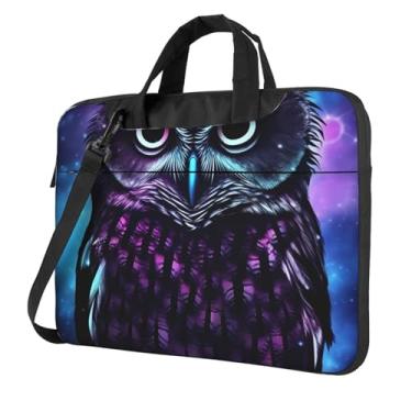 Imagem de Capa para laptop com coruja roxa à prova de choque, capa protetora para notebook, bolsa portátil à prova d'água para homens e mulheres, Preto, 15.6 inch