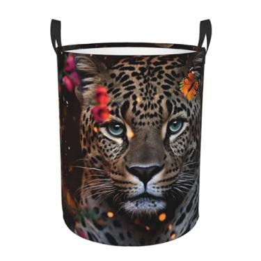Imagem de Cesta de roupa suja de leopardo e borboleta, dobrável, impermeável, cesto de armazenamento de roupas com alças, pano Oxford, organizador de brinquedos, cesta para banheiro, lavanderia, quarto, médio