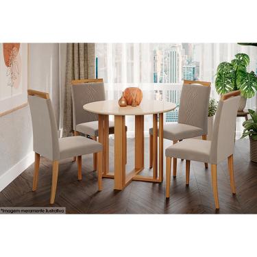 Imagem de Sala de Jantar Completa Flora Tampo Madeirado c/ Vidro 93cm e 4 Cadeiras Laura Nature/Off White-Suede Joli Capuccino - Cimol