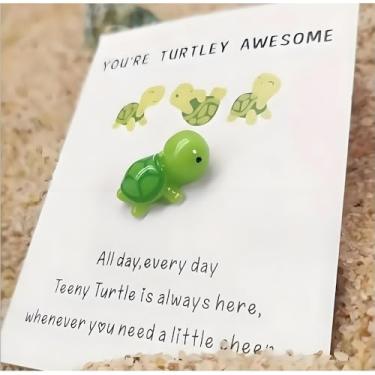 Imagem de Mini tartaruga verde abraçada de bolso, cartões de agradecimento, cartão de felicitações, mini tartaruga marinha figura presente de abraço de bolso para amigos e familiares cartões e cartolina,