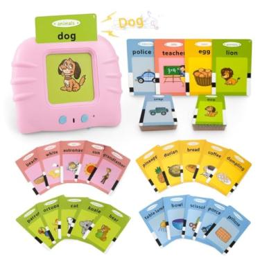 Imagem de Brinquedo Educativo Bilíngue Educartões Flash Cards Rosa Fala Português e Inglês 224 Palavras Cartões e Sons