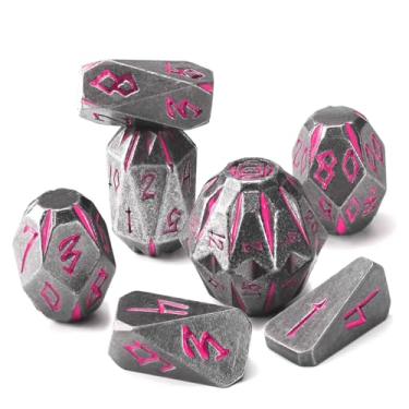 Imagem de DND Metal Dice Set, ZHOORQI 7 Pcs Polyhedral Dice, Perfect for Dungeons and Dragons, RPG Role Playing Games - Unique Cool Dice with Stonehenge Themed Design for Game Gifts（Black Pink）
