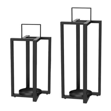 Imagem de Smtyle Conjunto de 2 lanternas decorativas modernas de metal preto para vela para uso interno e externo, decoração de casa, eventos, festas, casamentos