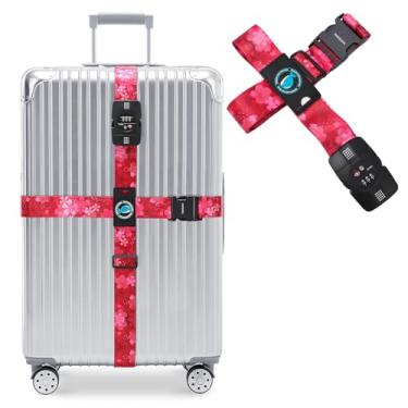Imagem de Correias de bagagem Travelkin aprovadas pela TSA - Alças cruzadas ajustáveis com trava TSA, fivela reforçada, padrão exclusivo - Correias de bagagem seguras e resistentes para viagens (Sakura)