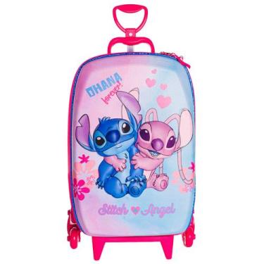 Imagem de Mochila De Rodinhas Stitch E Angel Infantil Escolar Cor Rosa Para Meni