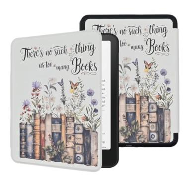 Imagem de Capa para Kindle de 6 polegadas (11ª geração, versão 2024/2022), livros com flores, capa macia protetora de couro PU leve com alça automática para despertar/hibernar e de mão