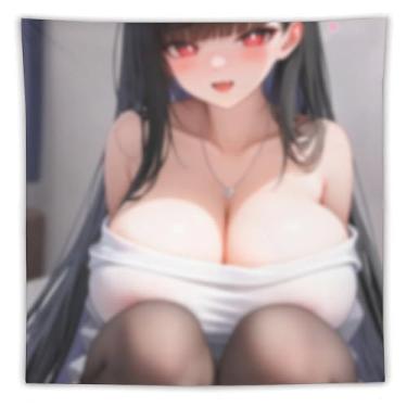 Imagem de LIEGBMEU Tapeçaria sexy de menina anime sexy 152 x 152 cm arte de colcha de parede decoração de tapeçaria caprichosa AE16