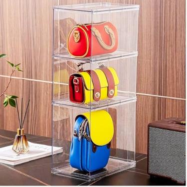 Imagem de Pacote com 3 organizadores de bolsa para armário, estojo de acrílico transparente para organizador de bolsa, caixas de armazenamento de plástico para livros, colecionáveis, cosméticos (3 peças)