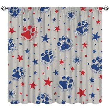 Imagem de FAOTELY Cortinas de pata de cachorro bandeira americana cores grafite estrela azul vermelho cortinas de janela para sala de estar cozinha café (L50 x C 114 cm) x 2 decoração