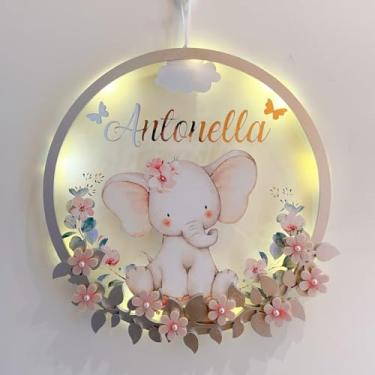Imagem de Enfeite Porta Maternidade Elefantinha Acrílico e Espelho Led