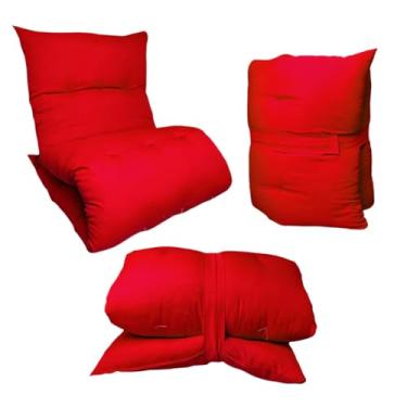 Imagem de Colchão futon dobrável individual, enrolável, decoração para sala de estar, cozinha, tapete de acampamento 170 x 60 cm(Vermelho)