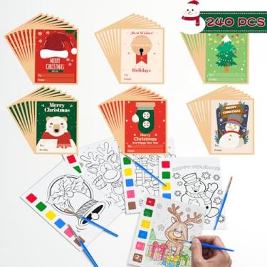 Imagem de Lembranças de festa de Natal para crianças, pacote com 30, livros de colorir em aquarela de Natal com cartões de Natal, artesanato de Natal para meninas e meninos, bolsa de brindes, presentes para