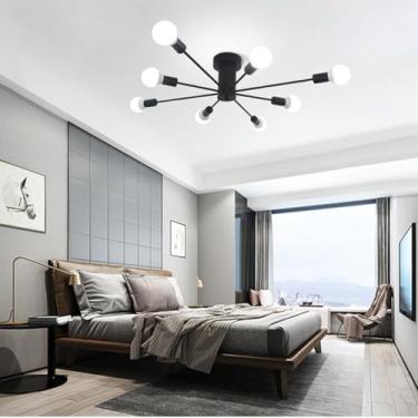 Imagem de GZZBMY Luzes de teto internas para sala de estar lustres Sputnik modernos com montagem semiembutida para sala de jantar luminária de teto soquete E27 restaurante quarto (lâmpadas não incluídas) (preto