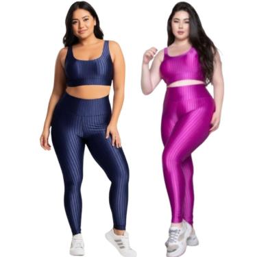 Imagem de KIT 2 Conjunto Top e Calça Plus Size New Zig 3D Serra e Mar Bojo Compressão Academia Moda Fitness-Feminino
