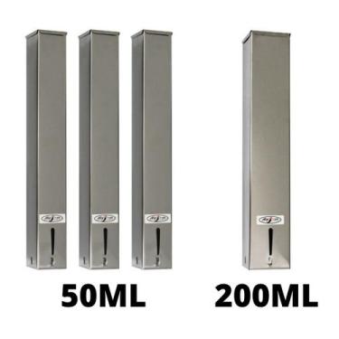 Imagem de Kit 3 Dispensers Quadrado 50ml Inox + 1 Dispenser Quadrado 200ml Inox 