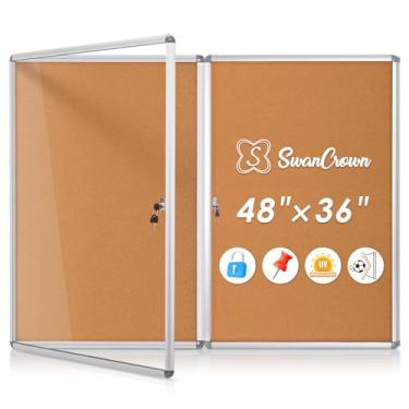 Imagem de SWANCROWN Quadro de avisos fechado 91 x 61 cm, quadro de cortiça bloqueável à prova de violação para escritório, escola, casa, moldura de alumínio, 2 peças